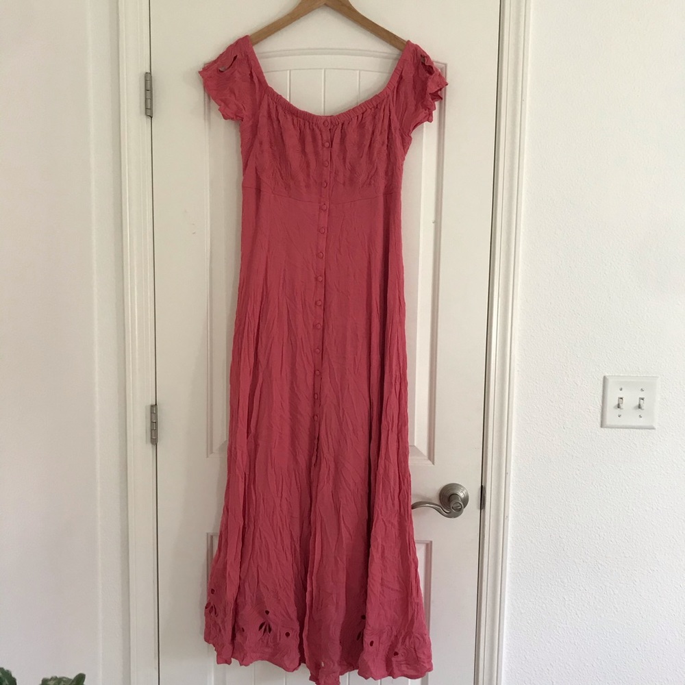 Womens Salmon Button-Front Maxi Dress